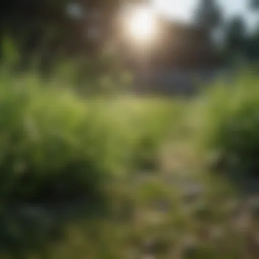 Close-up view of healthy grass contrasting with weeds