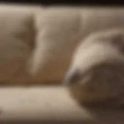 Close-up of dust mites on couch fabric