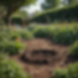 A well-maintained garden with signs of mole activity.
