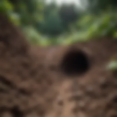 A detailed view of a mole tunnel in garden soil.