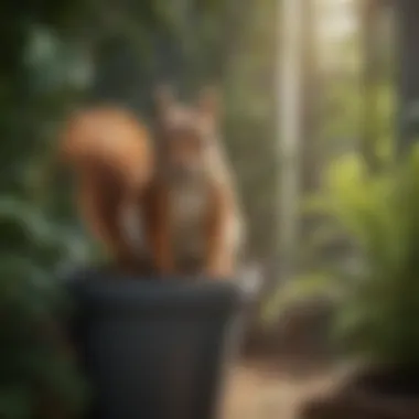 Innovative Physical Barriers for Plant Protection A creative physical barrier installed around a potted plant to deter squirrels.