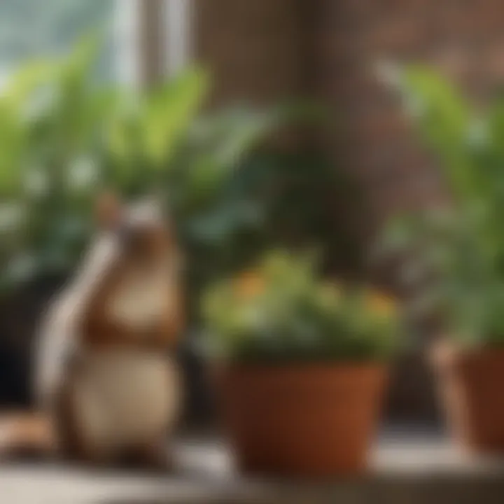 A thriving potted plant maintained with effective deterrence methods.
