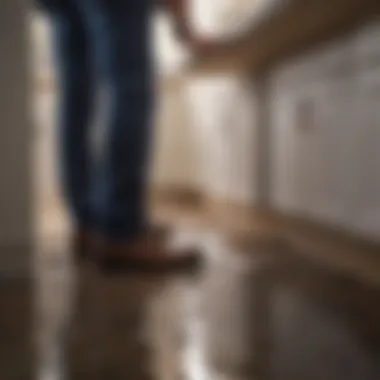 A homeowner inspecting plumbing under a sink, looking for clogs