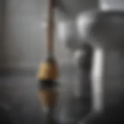 Plunger ready for action next to a toilet