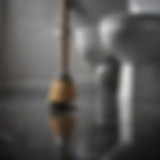 Plunger ready for action next to a toilet