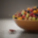 Close-up of a fruit bowl infested with tiny bugs