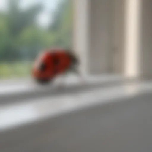 Clusters of ladybugs on a window sill