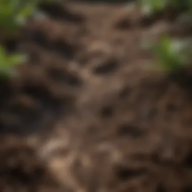 A close-up of mulch covering soil to prevent weed growth.