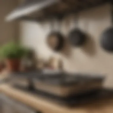 Well-maintained roasting pans on a kitchen shelf