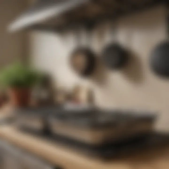 Well-maintained roasting pans on a kitchen shelf