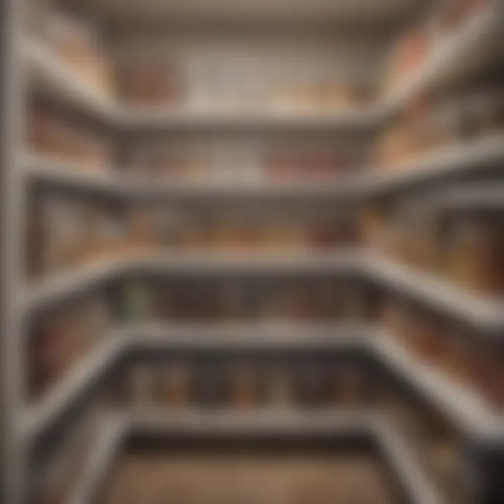 Color-coded storage bins and labeled containers in a well-organized pantry