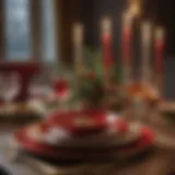 Elegant Christmas table setting with rich red and gold accents