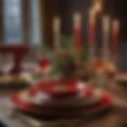 Elegant Christmas table setting with rich red and gold accents