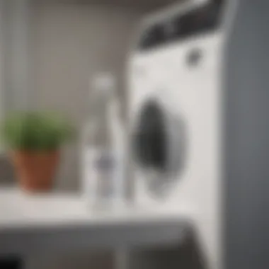 Using White Vinegar as a Laundry Remedy A bottle of white vinegar placed next to a washing machine