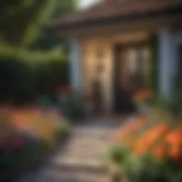 A vibrant garden with colorful flowers enhancing the home's entrance.