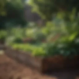 A beautifully designed raised garden bed with rich soil and healthy plants.
