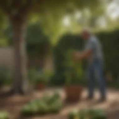 A gardener tending to an avocado tree