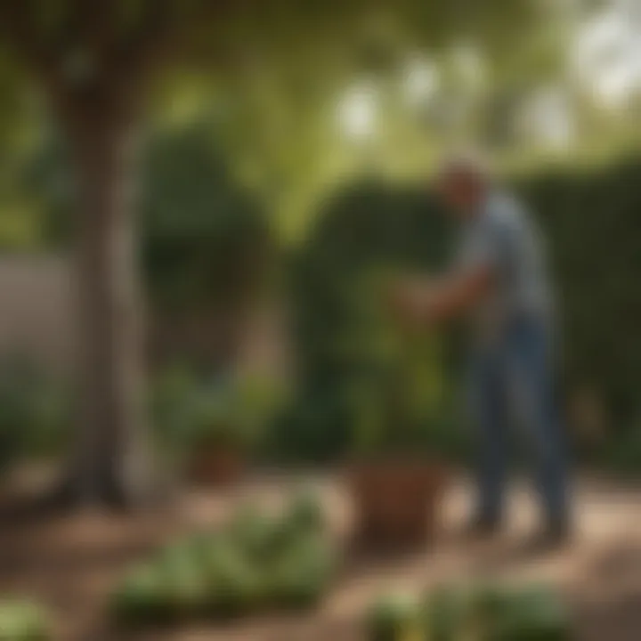 A gardener tending to an avocado tree