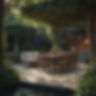 Sophisticated Outdoor Entertaining An elegant outdoor space designed for entertaining, featuring lush greenery and sophisticated decor.