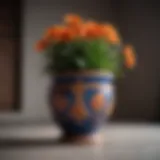Elegant ceramic flower pot with vibrant flowers