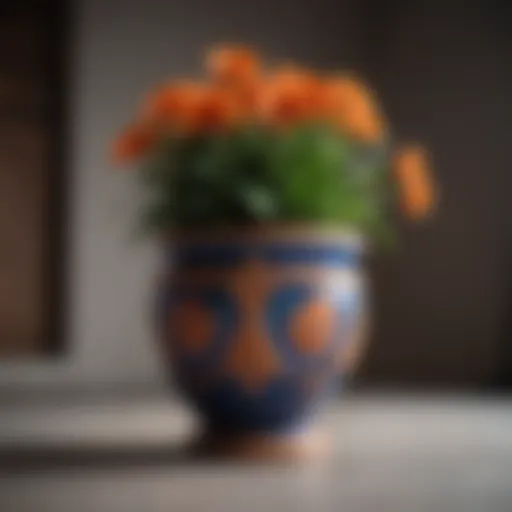 Elegant ceramic flower pot with vibrant flowers