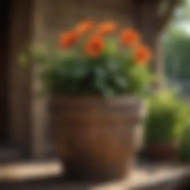 Rustic Charm: Nature Meets Design Rustic wooden flower pot in a garden setting
