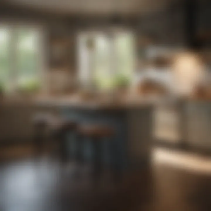 A cozy kitchen setting featuring counter stools