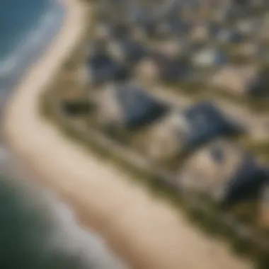 Texas Coastline with Beach Houses Aerial view of beach houses lined along the Texas coastline
