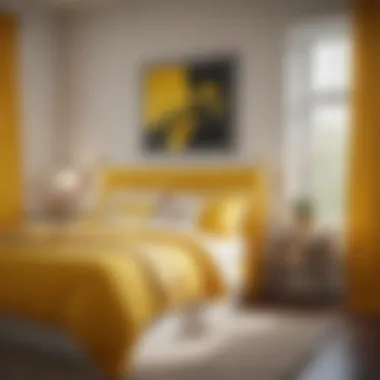 Vibrant yellow accents in a contemporary bedroom