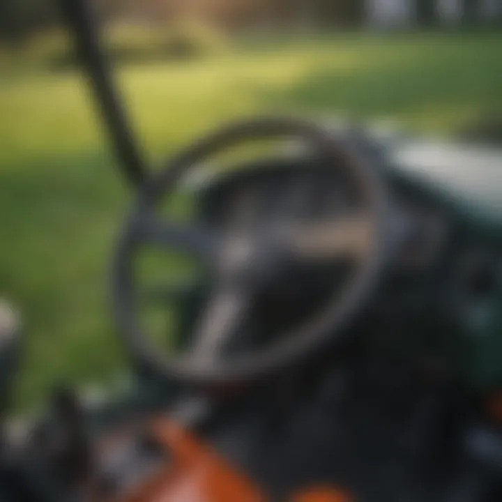 Close-up of advanced steering technology in a lawn tractor