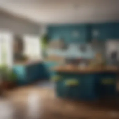 An inviting kitchen space with blue and green decor