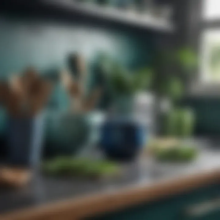 Stylish kitchen accessories in blue and green hues