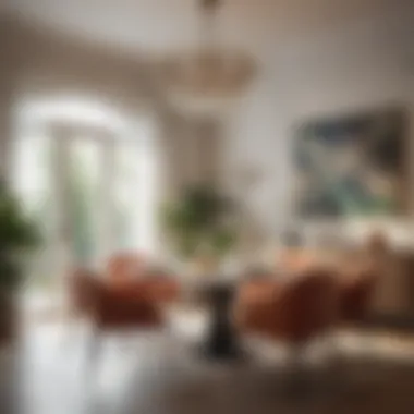 Bright Dining Room Bright dining room featuring innovative lighting and artistic decor elements