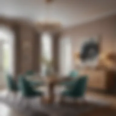 Chic dining area showcasing a blend of textures and soothing color palette