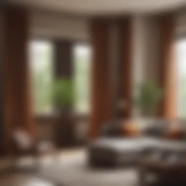 Elegance in Design: Wooden Frames Elegant wooden window curtain frame in a modern living room