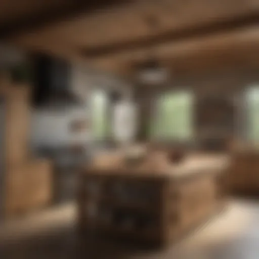 Rustic wooden kitchen island with modern appliances