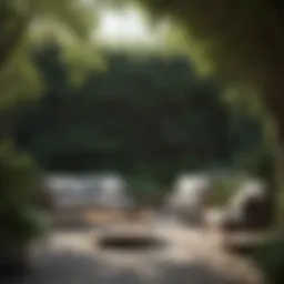 Elegant outdoor seating arrangement surrounded by greenery