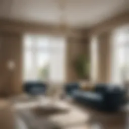Luxurious living room showcasing wide curtains that enhance natural light