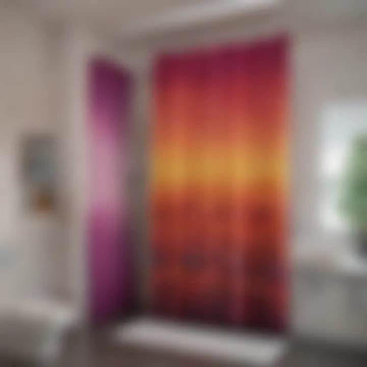 Custom-designed shower curtain integrating vibrant colors and textures