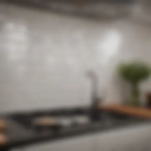 Elegant white subway tile backsplash with intricate grout patterns.