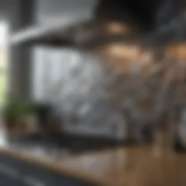 Abstract Metallic Artwork in Contemporary Kitchens Stylish kitchen featuring metallic backsplash with abstract art