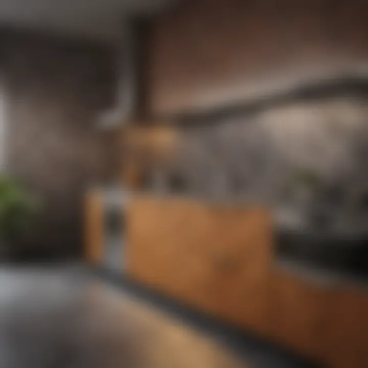 Contemporary kitchen featuring bold geometric wallpaper