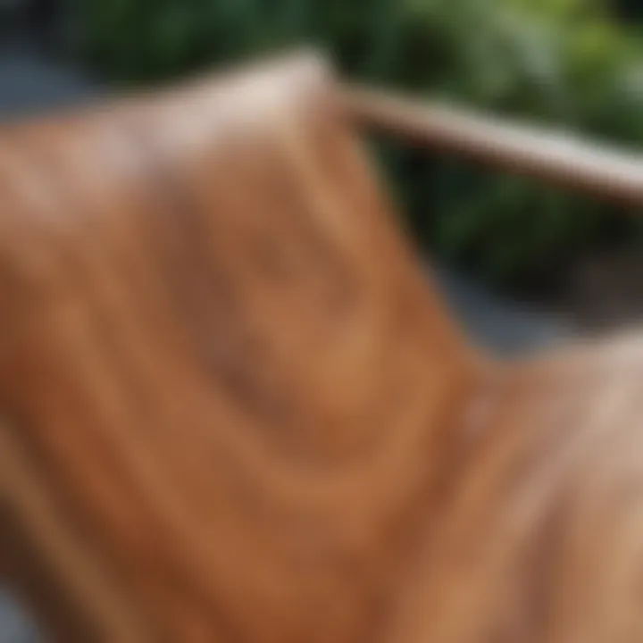 Close-up of rich wood grain and texture on outdoor chair