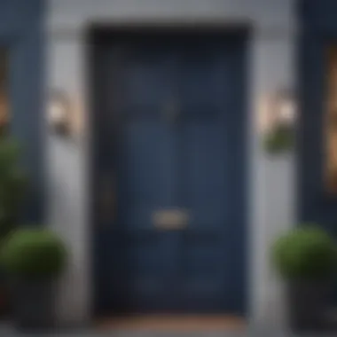 Stylish navy door with contemporary hardware accents