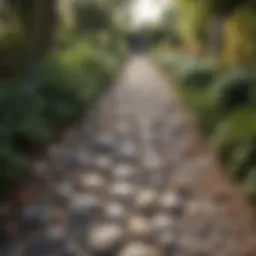 A serene garden pathway adorned with smooth pebbles, providing a natural and inviting look.