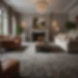 Luxurious patterned broadloom carpet in a modern living room