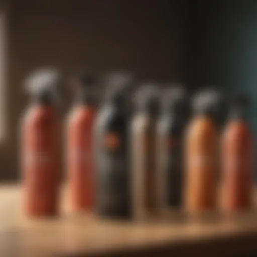 A collection of safe pest spray bottles arranged on a wooden surface.