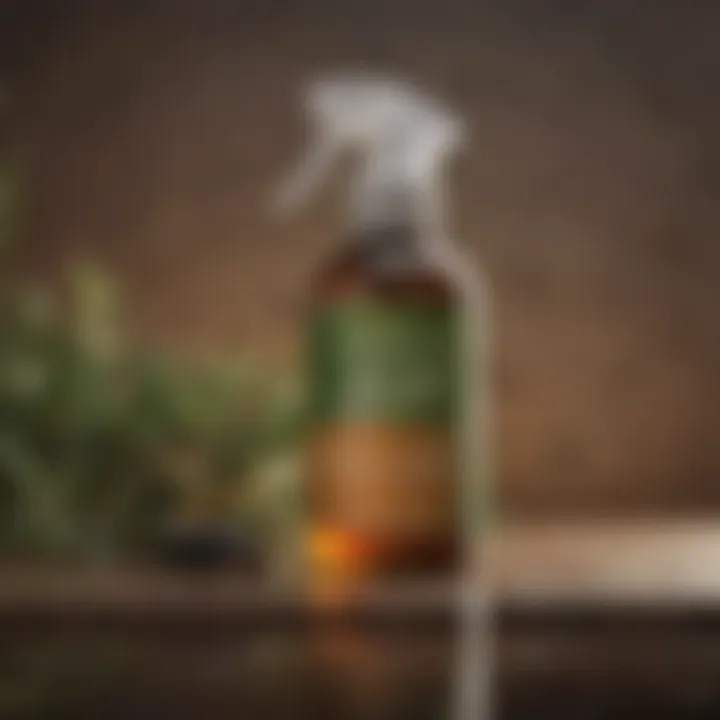 A close-up view of a natural pest spray made from essential oils.