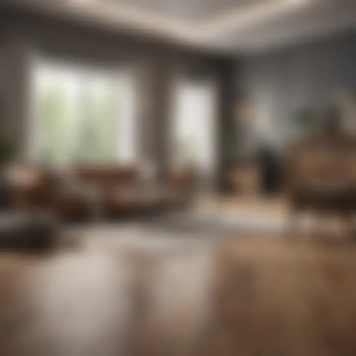 An elegant living room featuring sims flooring, highlighting the aesthetic appeal of the material.