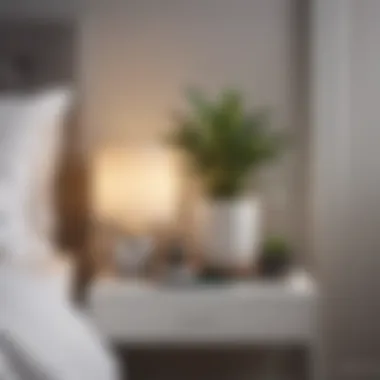 Chic Minimalist Bedside Table Arrangement Minimalist bedside table featuring a sleek design and potted plant
